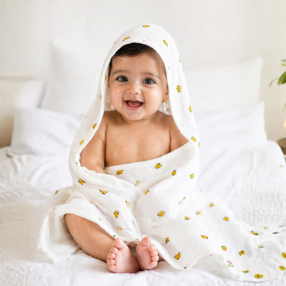 Botanical Luxuriate Bamboo Baby Towel with Hood – Silky Soft, Ultra Gentle & Absorbent, Premium Bath Towel for Newborn & Kids