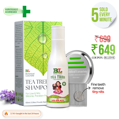 Natural Tea Tree Anti-Lice & Nits Shampoo 100ml with Lice and Nit’s Removal  Steel Comb