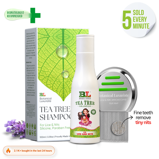 Natural Tea Tree Anti-Lice & Nits Shampoo 100ml with Lice and Nit’s Removal  Steel Comb